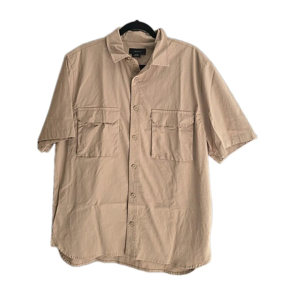 Cotton On Brown Pockets Short Sleeve‎ Casual Button Down Shirt Men's Size Medium